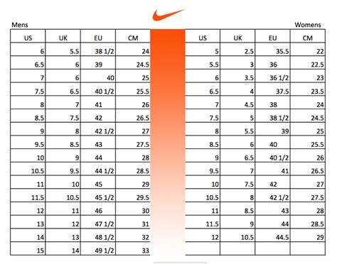 Nike Pegasus size guide